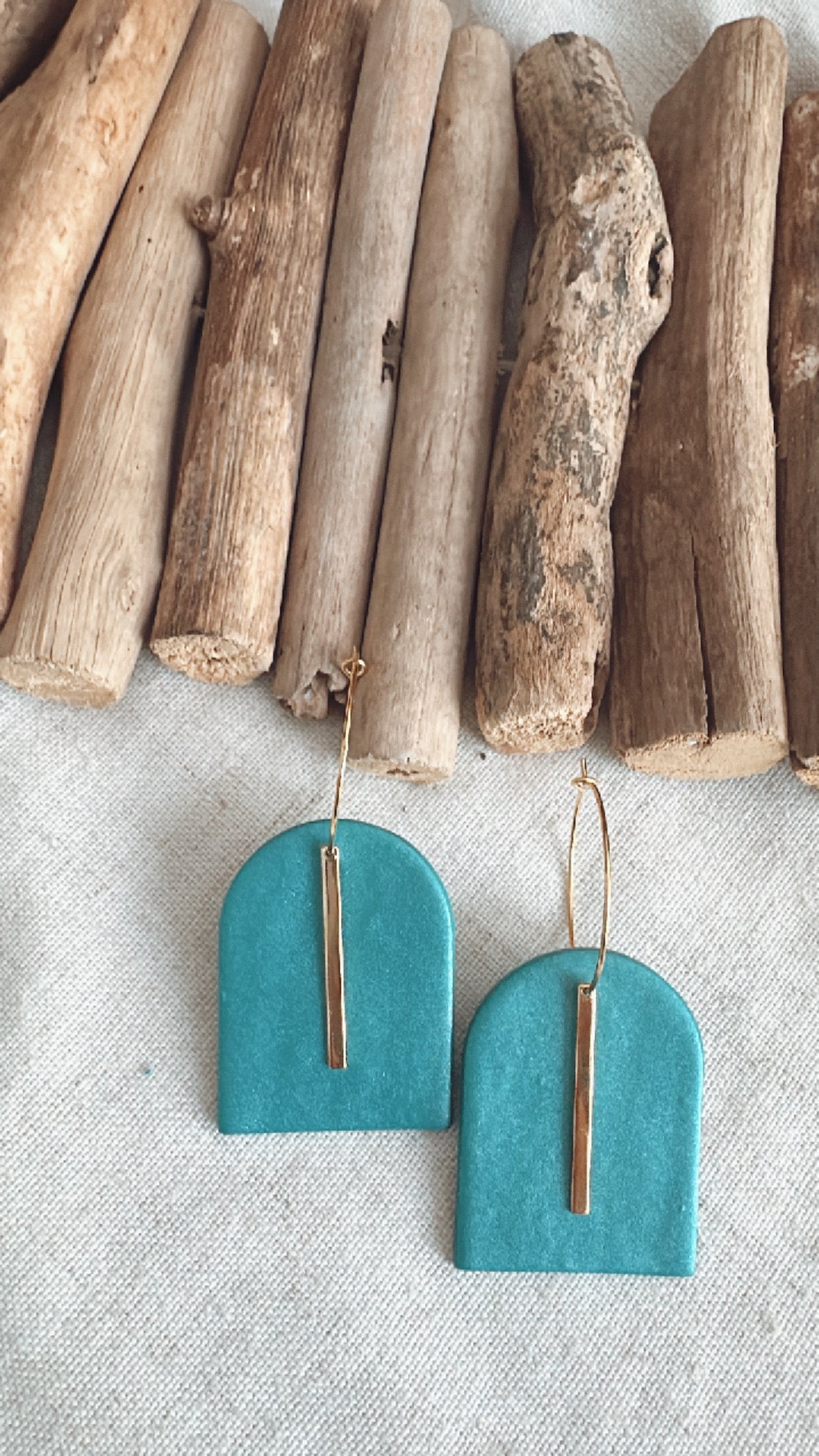 The Marine Collection - Cabo Arch with Gold Bar - Clay Earrings