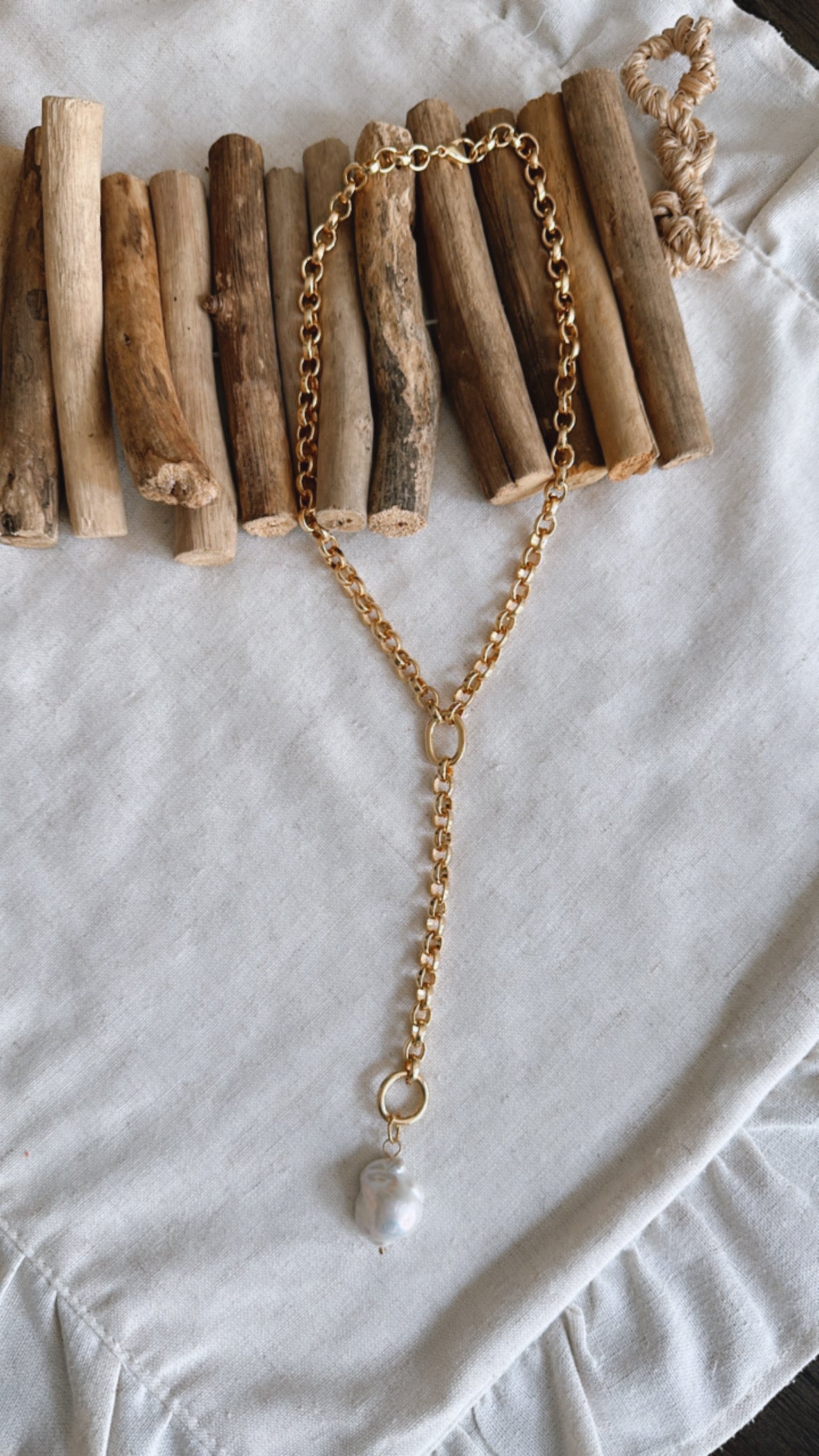 Barque Pearl Lariat Necklace