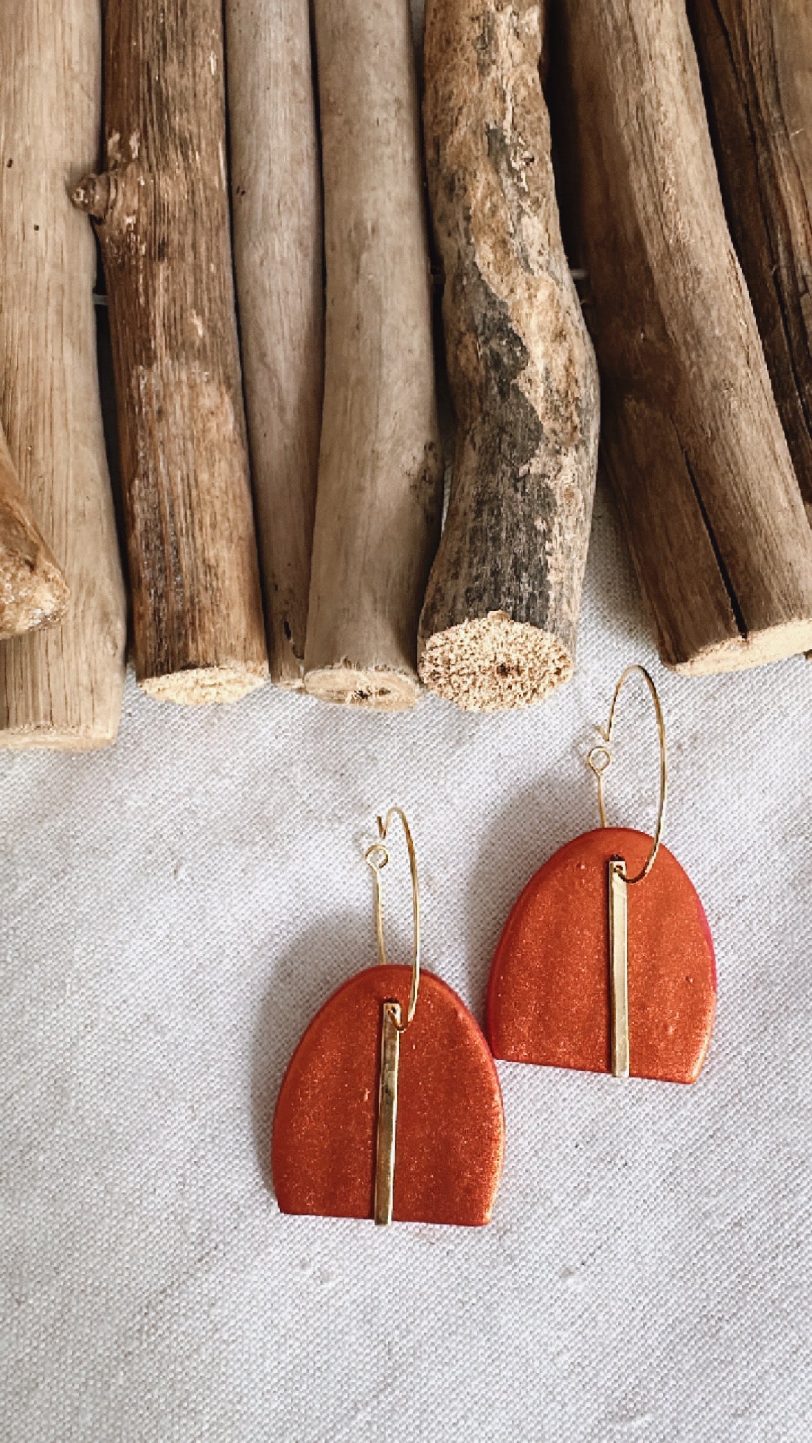 The Fire Coral Collection - Mini Cabo Arch with Gold Bar- Clay Earrings