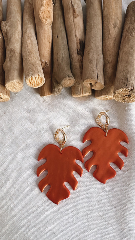 The Fire Coral Collection - Palm with Organic Post - Clay Earrings