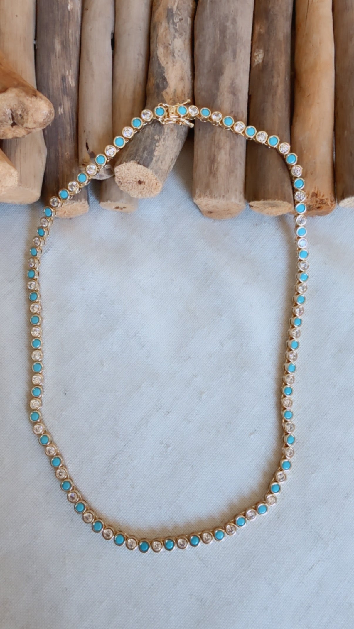 Round Turquoise/CZ Tennis Necklace