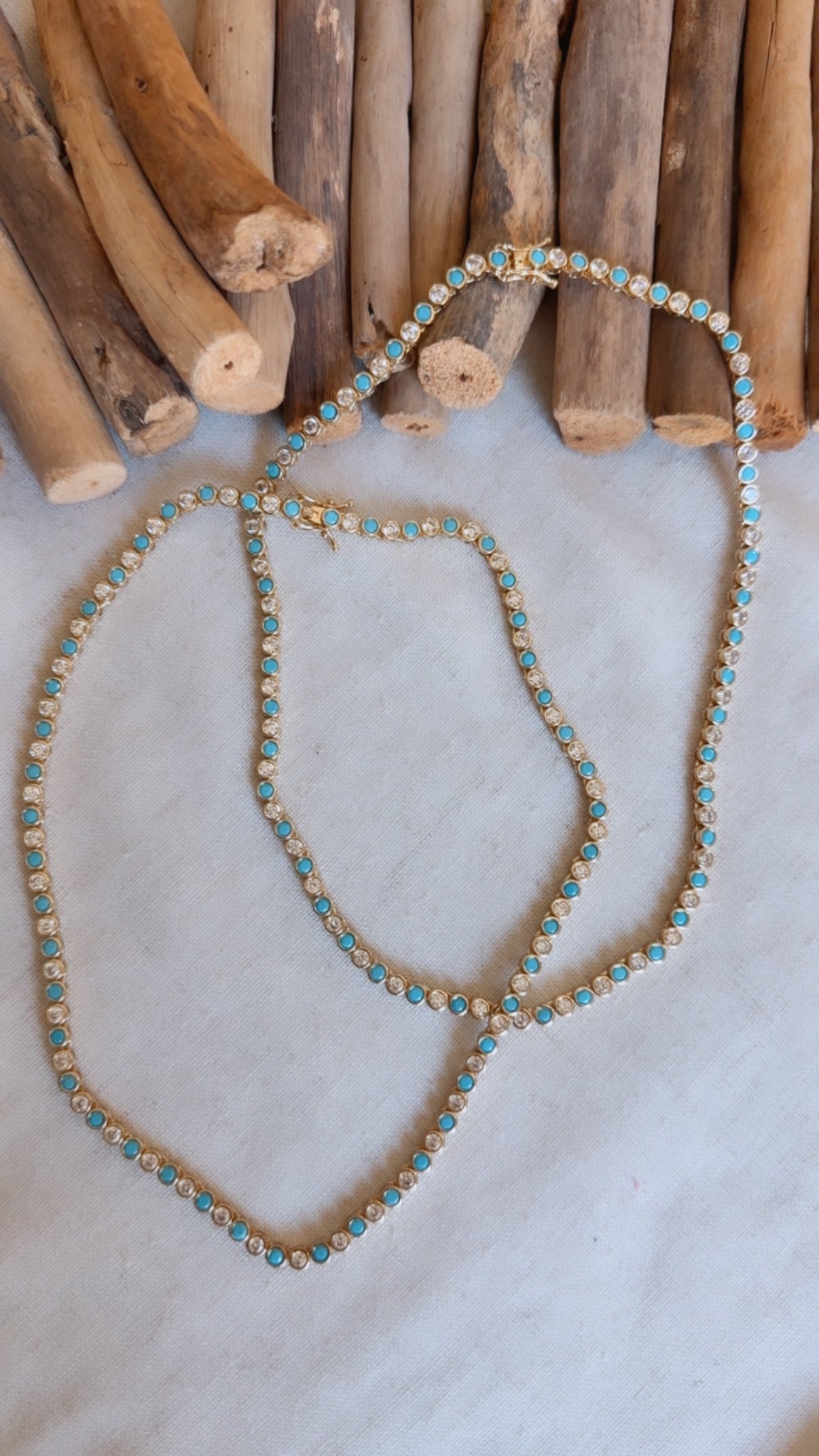 Round Turquoise/CZ Tennis Necklace