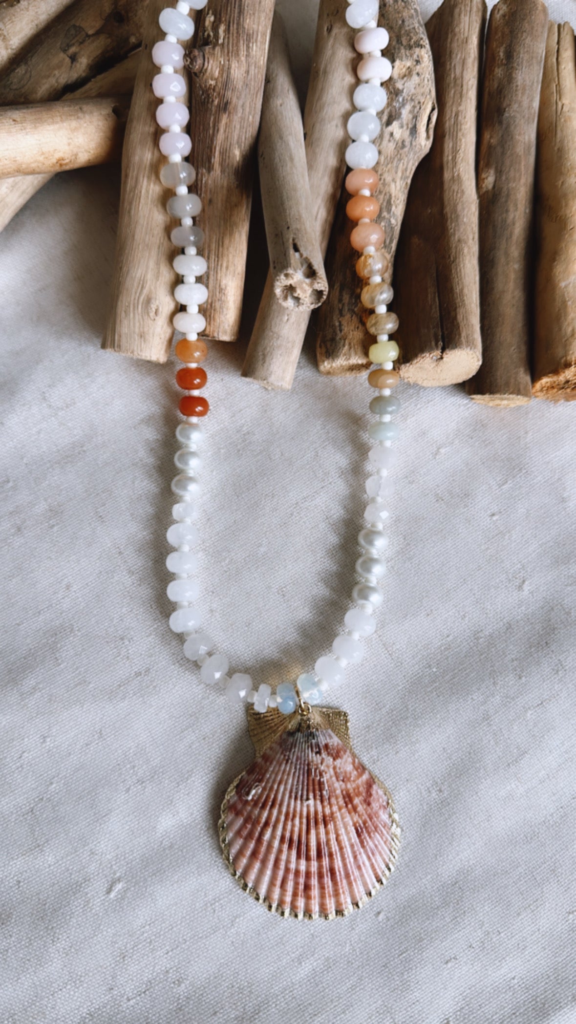 The Golden Hour Collection - Beaded Necklace with Shell Charm - Necklace