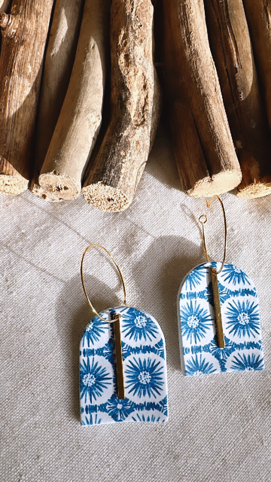 The Portugal Collection - Cabo Arch with Gold Bar- Clay Earrings