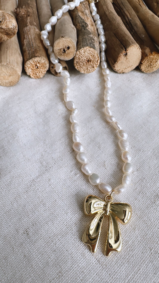 The Golden Hour Collection - Freshwater Seed Pearl with bow - Necklace