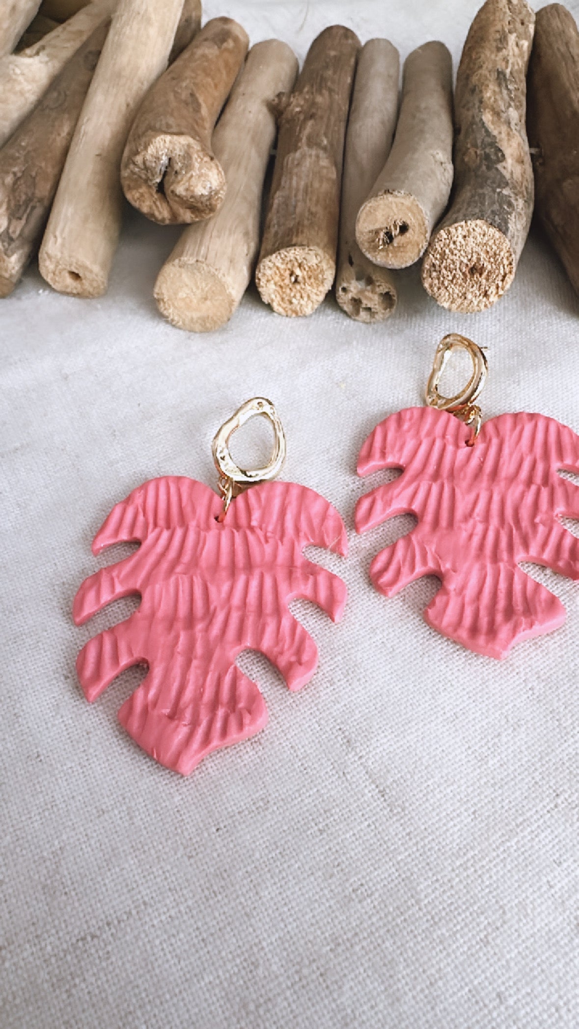 The Rio de Janeiro Collection - Palm with Organic Gold Post - Clay Earrings