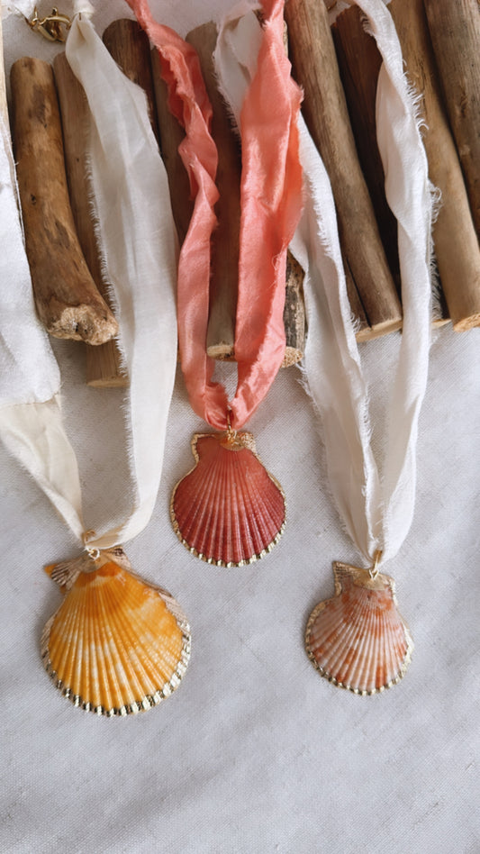The Golden Hour Collection - Hand dyed Silk with Seashell - Necklace