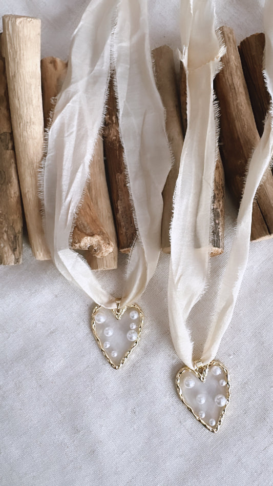 The Golden Hour Collection - Hand dyed Silk with Pearl Heart - Necklace