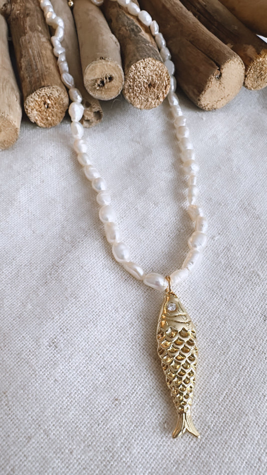 The Golden Hour Collection - Freshwater Seed Pearl with Fish - Necklace [pre order 7/27]