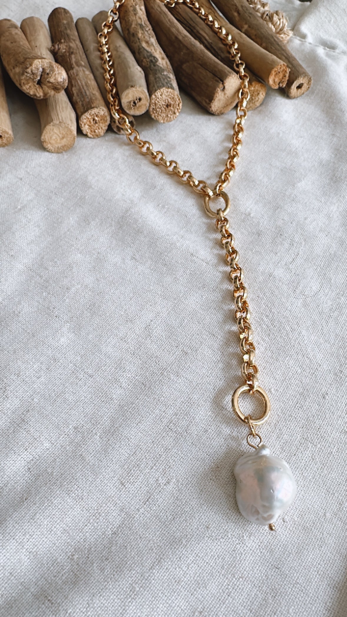 The Golden Hour Collection - Barque Pearl Lariat- Charm Necklace