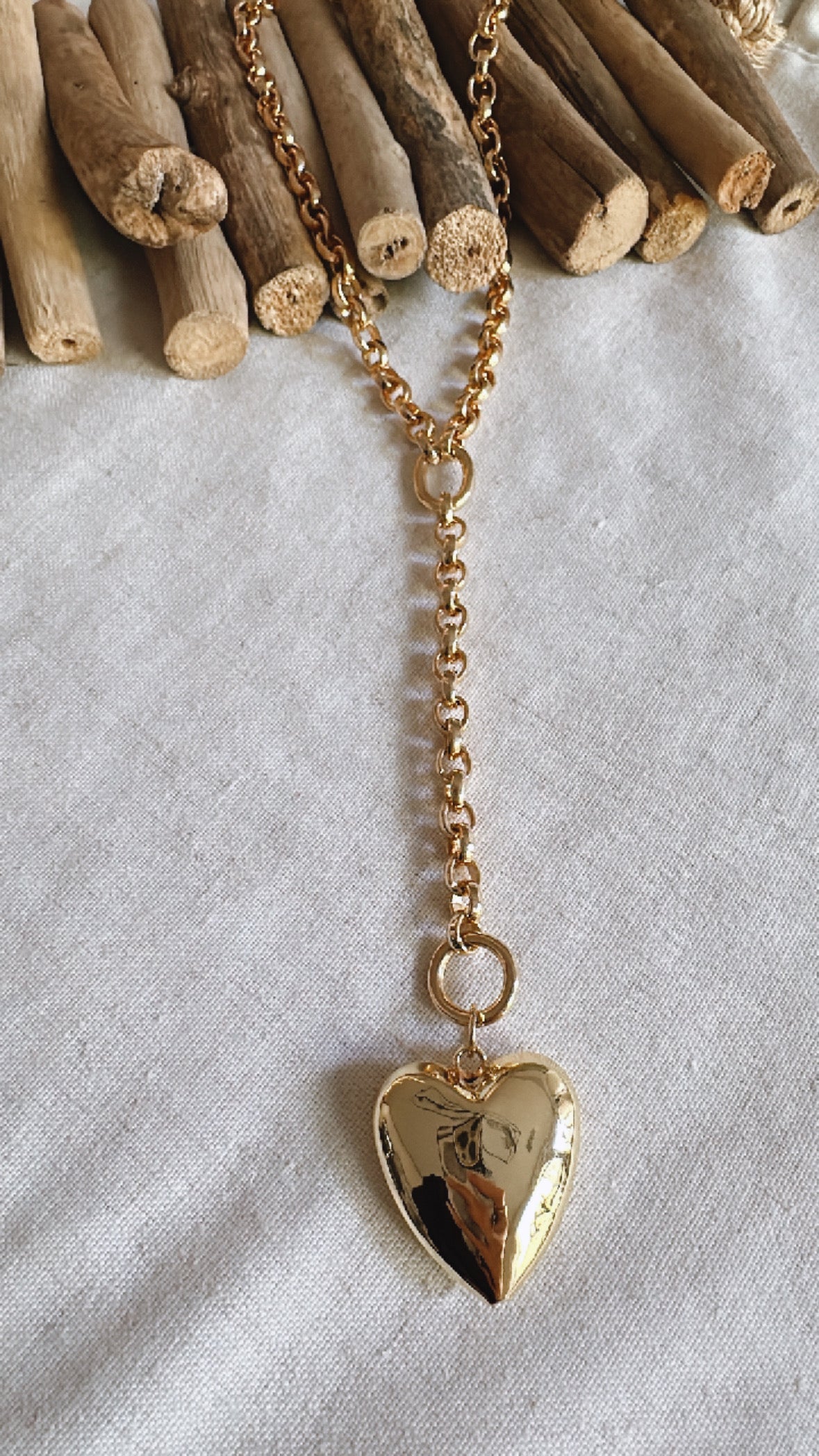 The Golden Hour Collection - 24K Gold Filled Puffy Heart Lariat- Charm Necklace