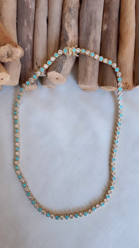 Round Turquoise/CZ Tennis Necklace