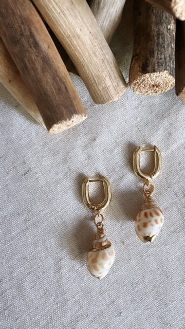 The Golden Hour Collection - Shell Drop U-Shaped Hoops - Earrings