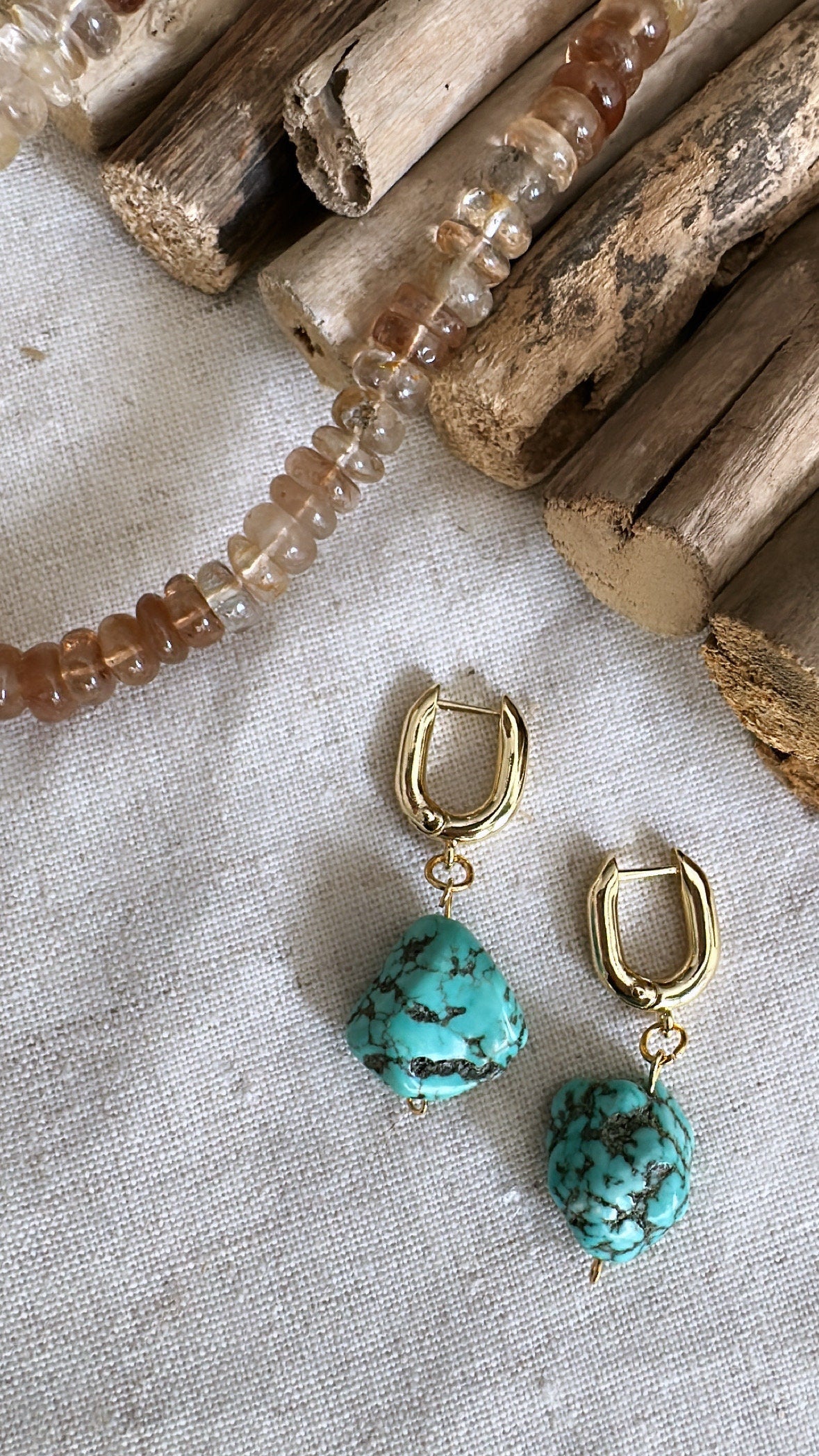 The Golden Hour Collection - Turquoise Drop U-Shaped Hoops - Earrings