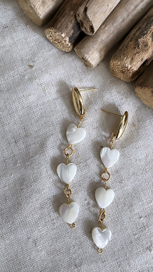 The Golden Hour Collection - Pearl Hearts 3x Drop U-Shaped Hoops - Earrings