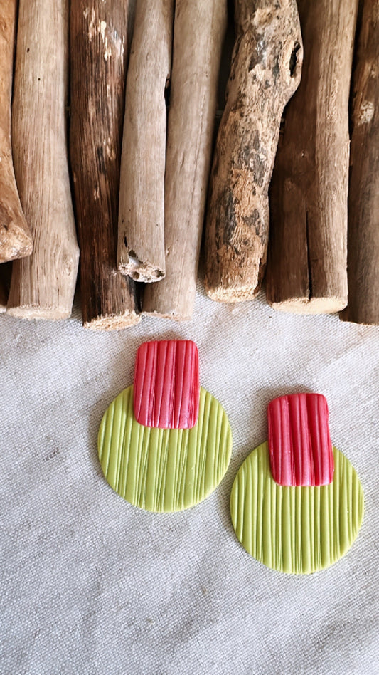 The Summer Collection - Steph (Pink on Top, Lime Bottom) - Clay Earrings