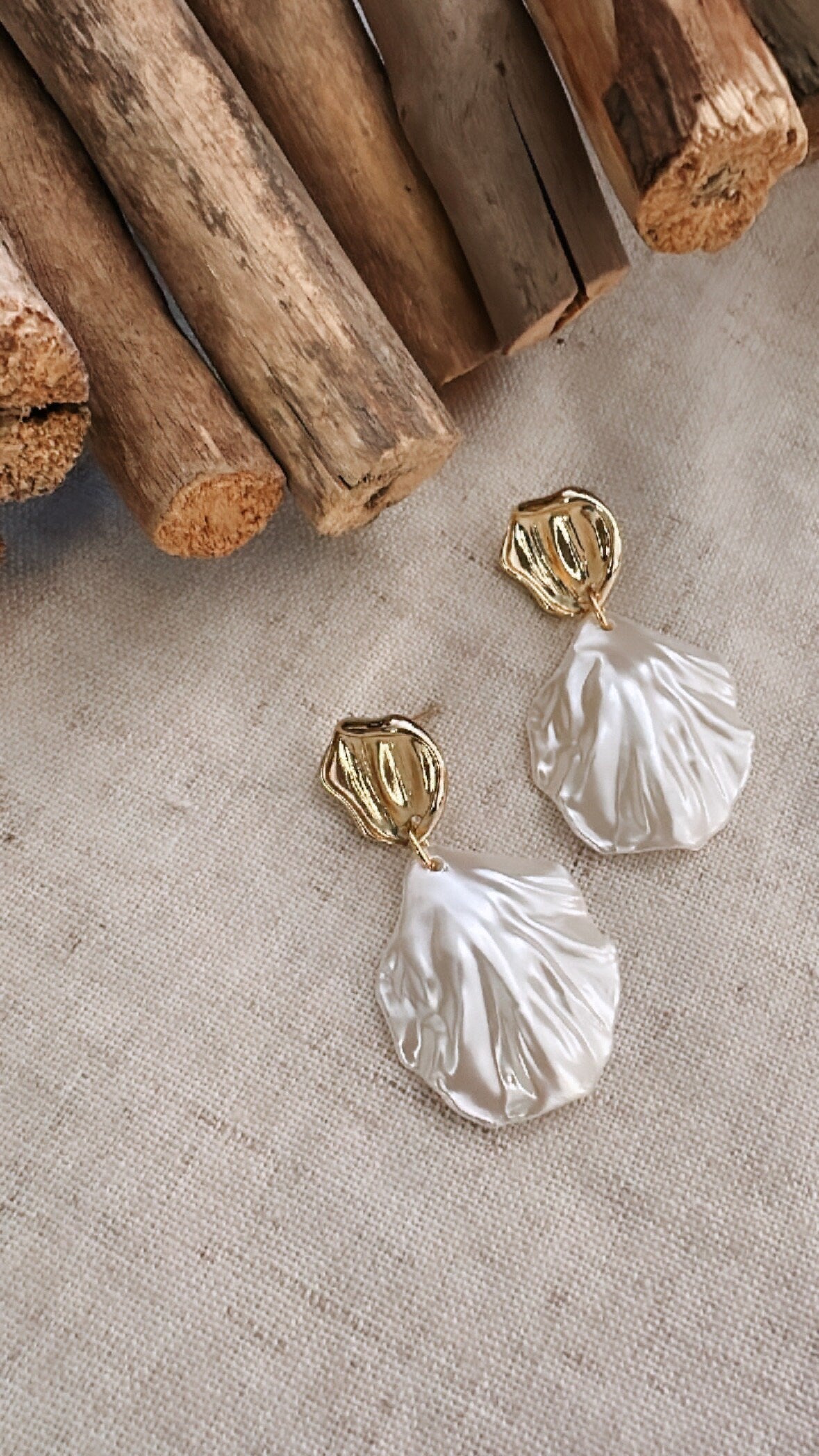 The Golden Hour Collection - 14K Gold Plated Pearl Flower Petal - Earrings
