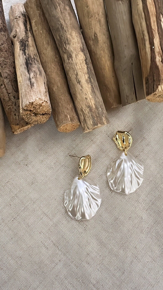 The Golden Hour Collection - 14K Gold Plated Pearl Flower Petal - Earrings